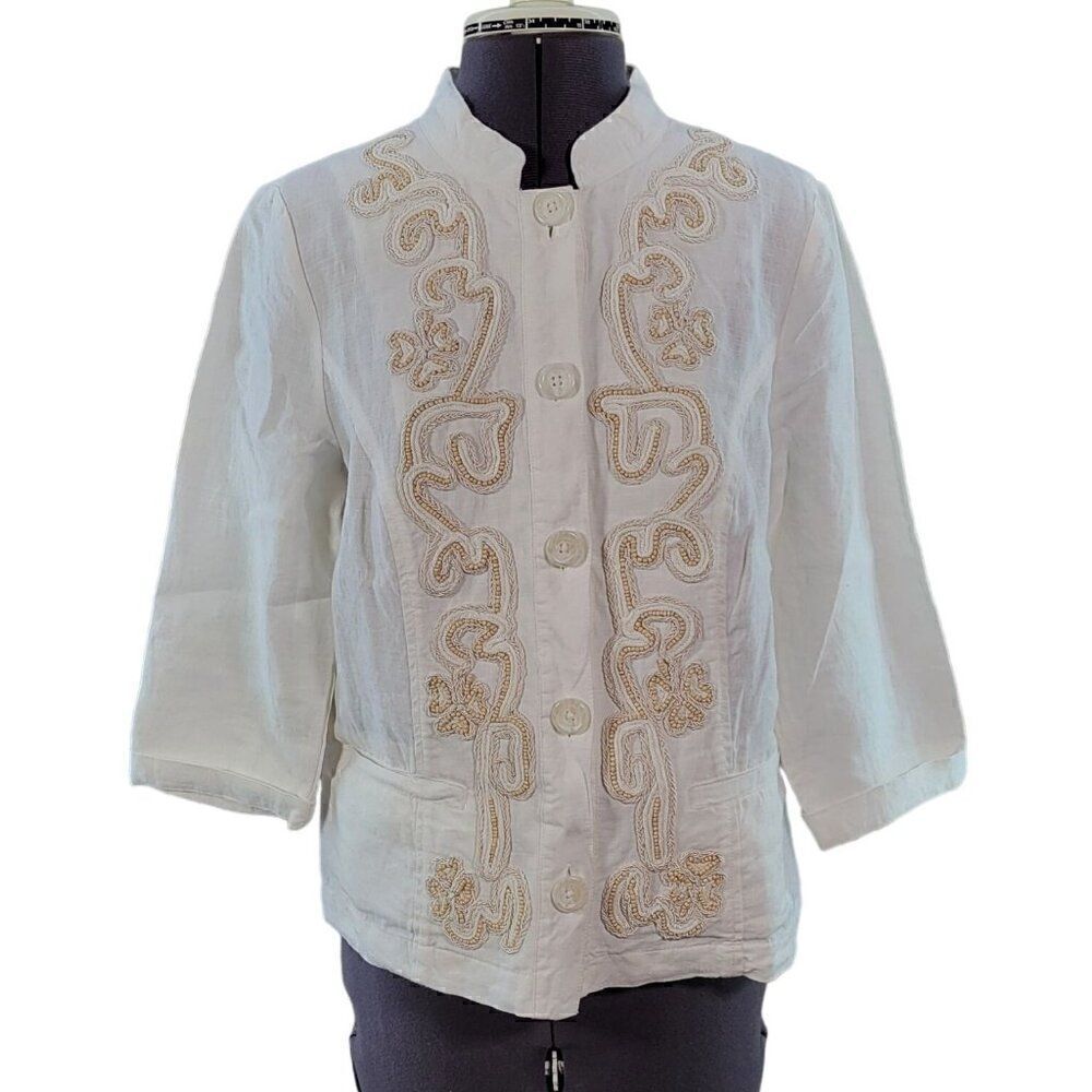 Chico's Linen Beaded Blouse Sz 0